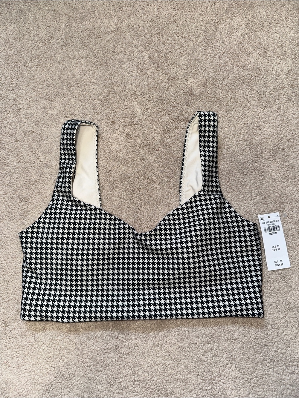YPB sculptLUX Houndstooth Scoop Bralette/Sports Bra - Black & White